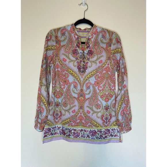 Robert Graham women's XS jolie patterned long sleeve‎ lightweight tunic blouse - Picture 7 of 8